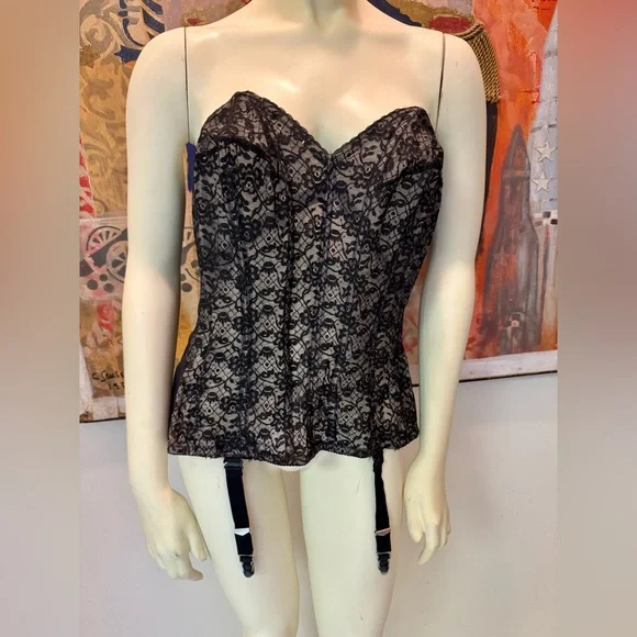 Vintage RARE 1950s lady Marlene 38C Black Lace Corset Top